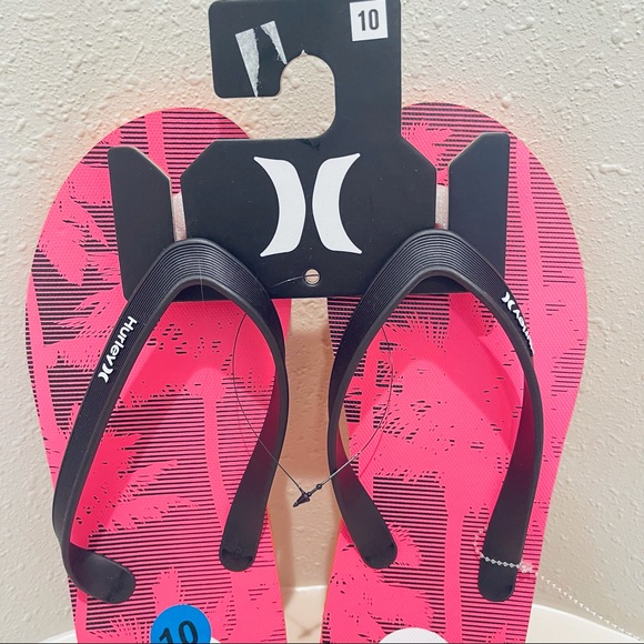 Hurley Men’s Tropical Tree Pink Flip Flops/10/NWT - Picture 2 of 6